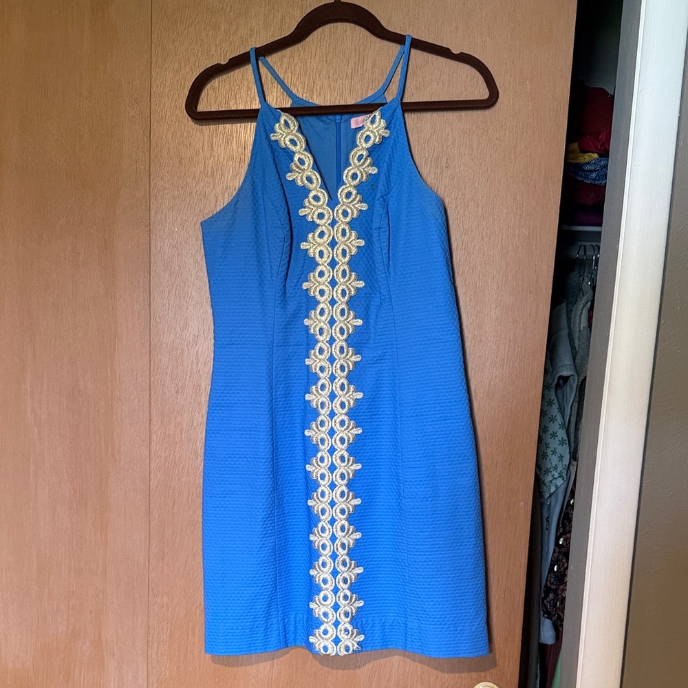 Lilly Pulitzer Blue Dress with White Floral Detail